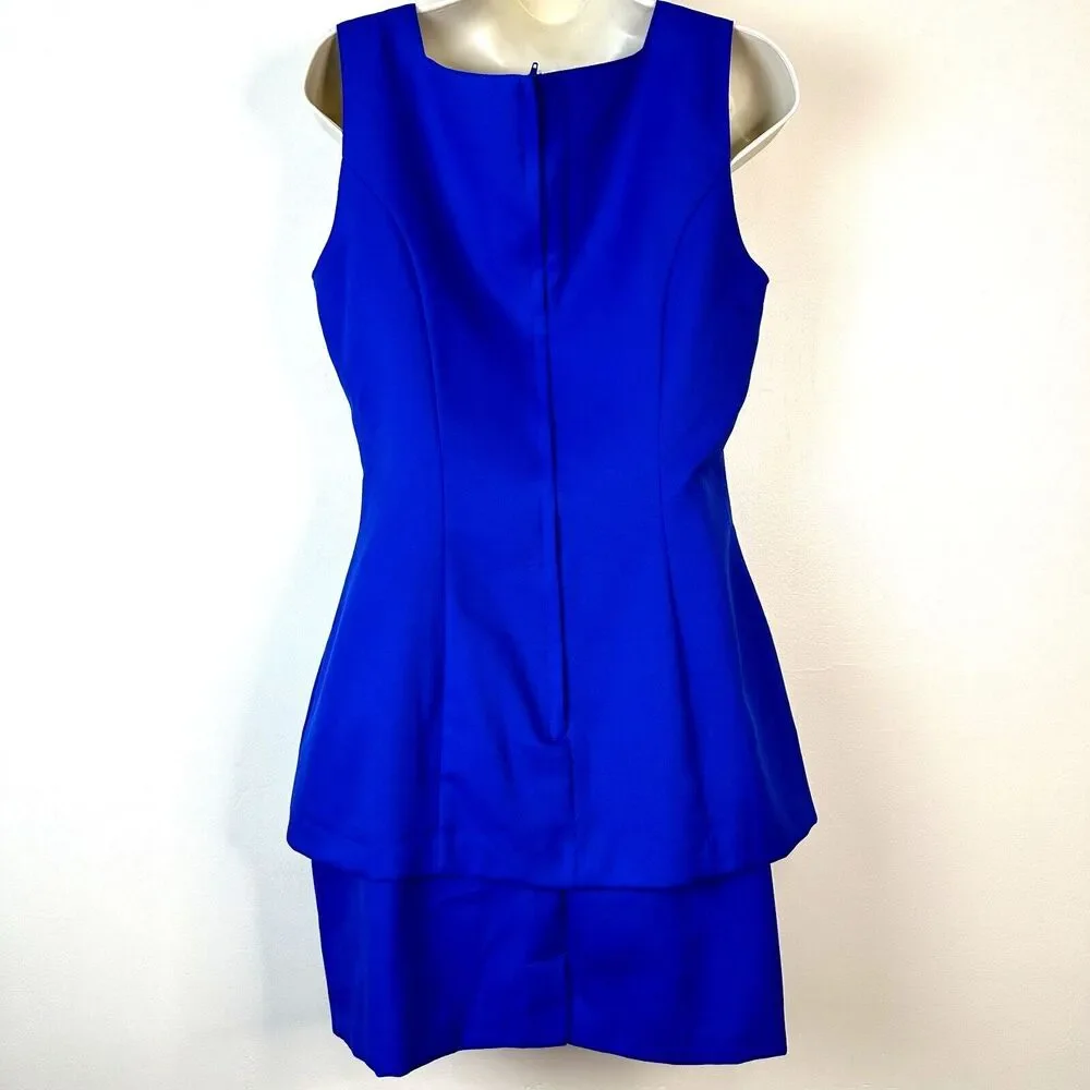 Vintage La Belle Fashion Inc USA Royal Blue 80s Peplum Dress Women's 11